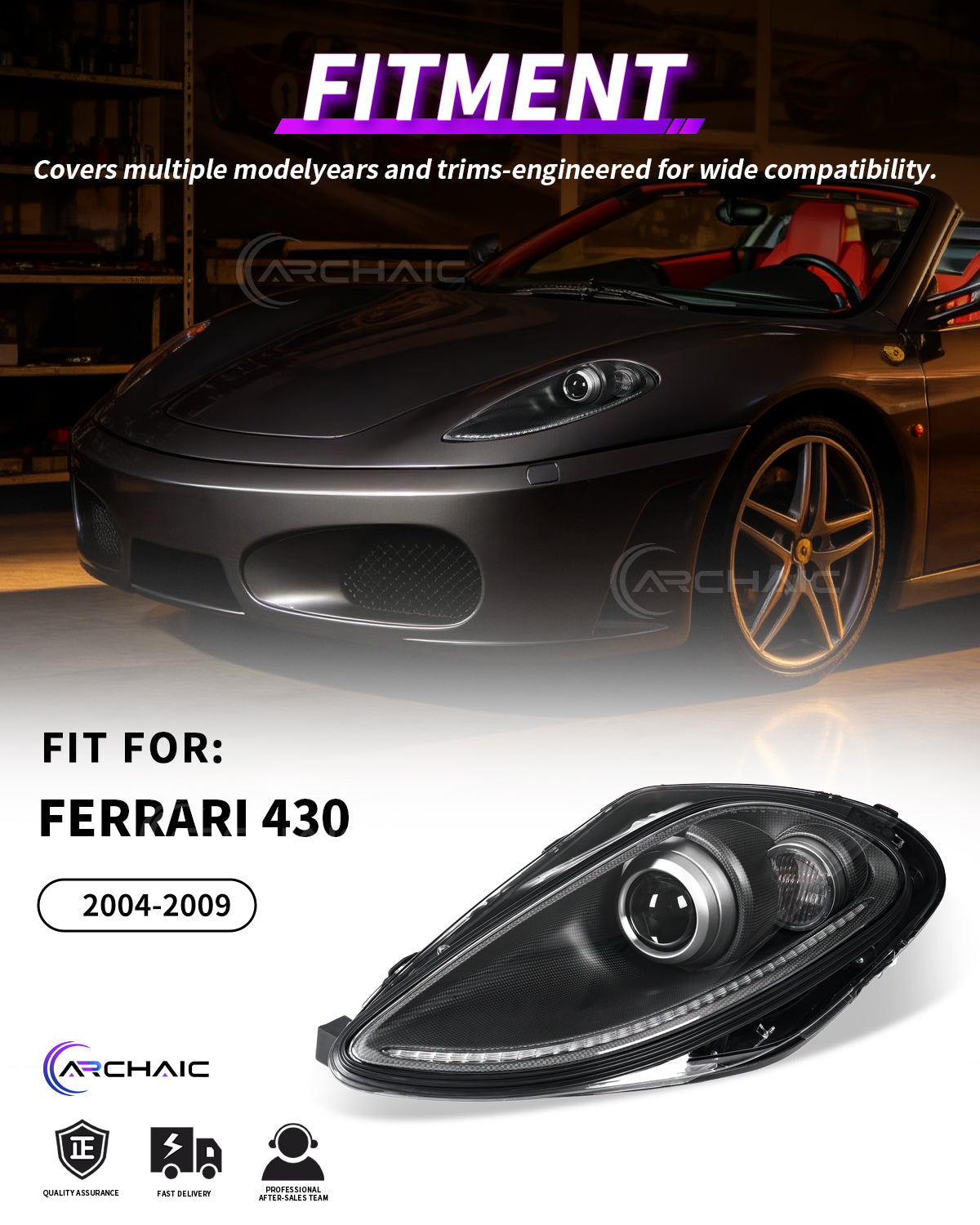 Bi-Xenon Headlights for Ferrari F430 2005-2010 | Real Carbon Fiber OEM+ Upgrade,with E-mark