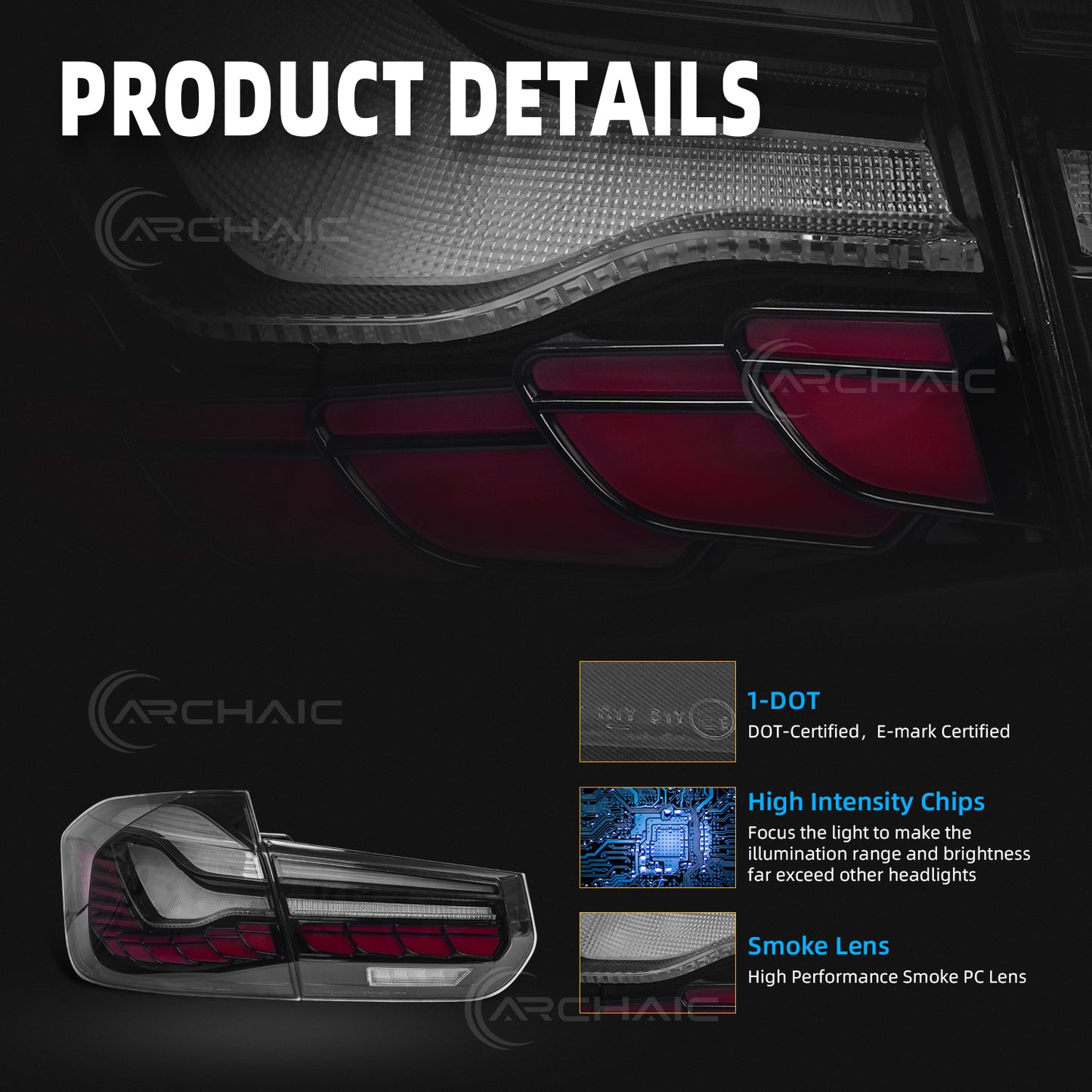 Archaic LED GTS Tail lights for BMW 3 Series F30 F80 M3 2013-2018,with Sequential Turn Signal and Startup Animation