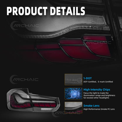 Archaic LED GTS Tail lights for BMW 3 Series F30 F80 M3 2013-2018,with Sequential Turn Signal and Startup Animation