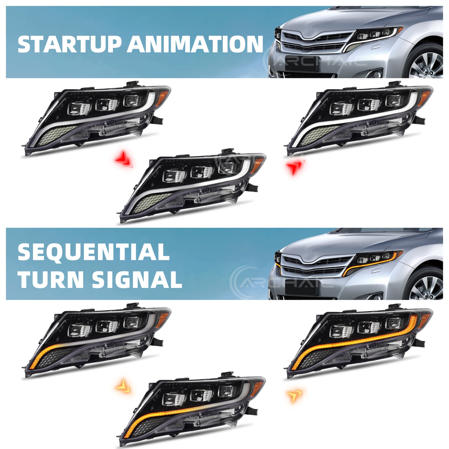 Pair Projector LED Headlight For 2009-2016 Toyota Venza AV10 Headlamp with Startup Animation and Sequential Turn Signal