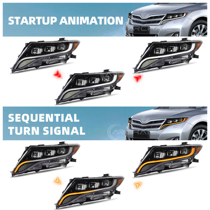 Pair Projector LED Headlight For 2009-2016 Toyota Venza AV10 Headlamp with Startup Animation and Sequential Turn Signal