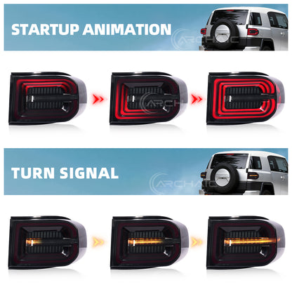 LED Tail Lights for Toyota FJ Cruiser 2007–2014 | Sequential Turn Signal, 3D Ring DRL with Startup Animation (Pair)