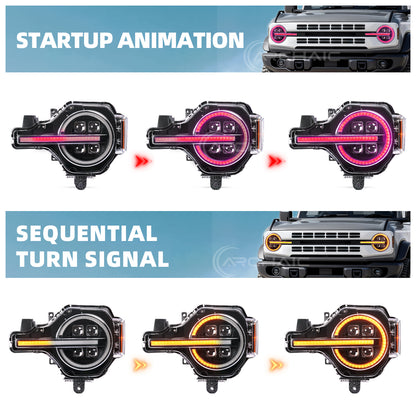 Archaic 4Lens Headlights Ford Bronco 2021-2026, DRL/Projector Lens Custom Light
