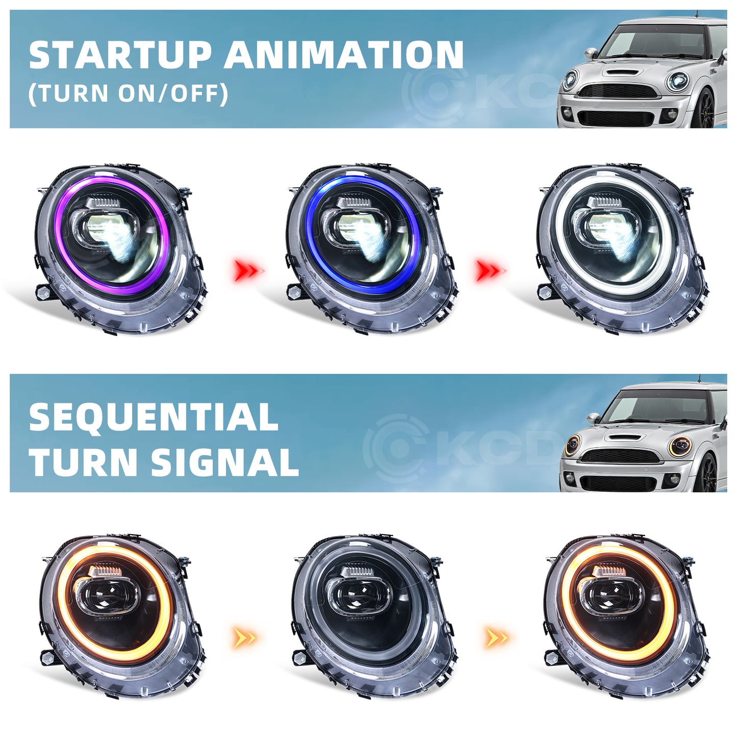 Archaic LED Headlight Assembly For Mini Cooper R55 R56 R57 R58 R59 2007-2015