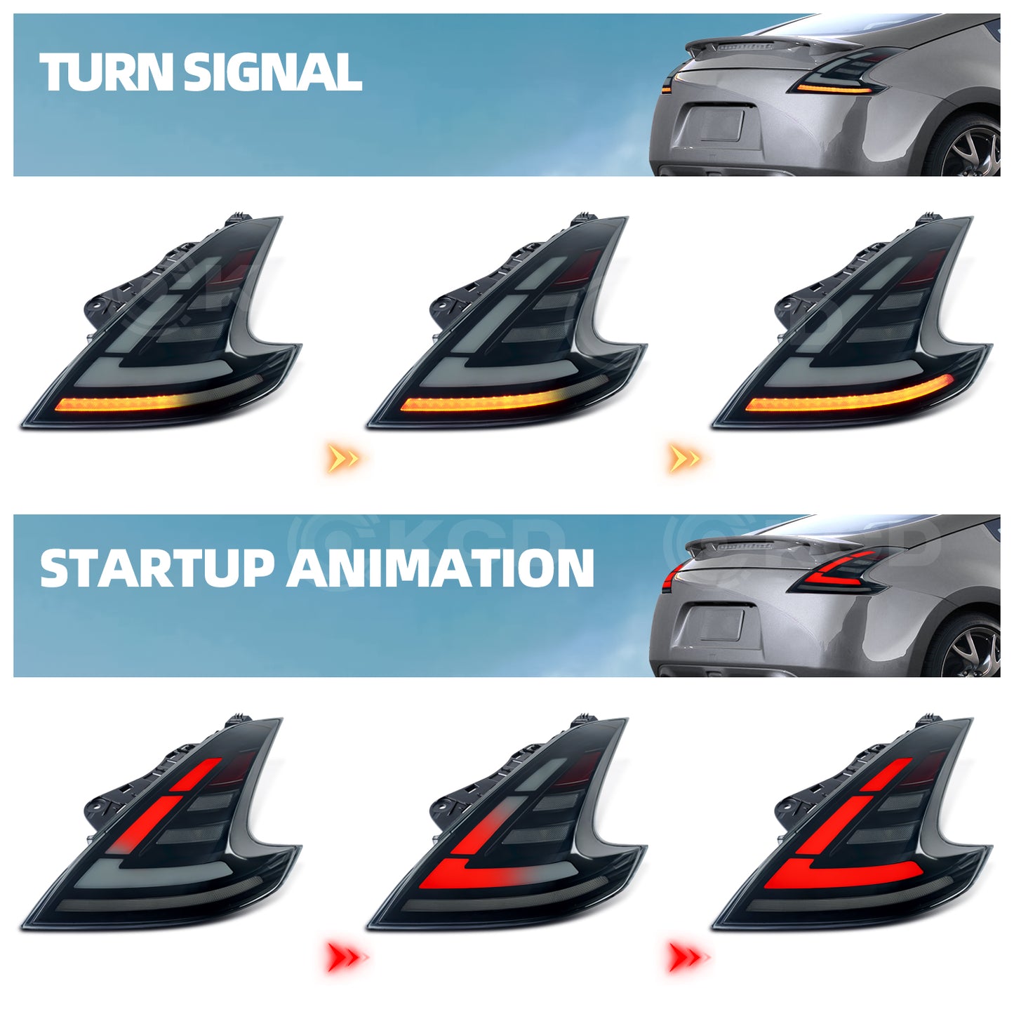 Archaic LED Tail Lights for 2008-2020 Nissan 370Z Z34, Sequential Turn Signals Rear Lamp Assembly (Pair)