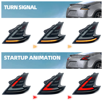 Archaic LED Tail Lights for 2008-2020 Nissan 370Z Z34, Sequential Turn Signals Rear Lamp Assembly (Pair)