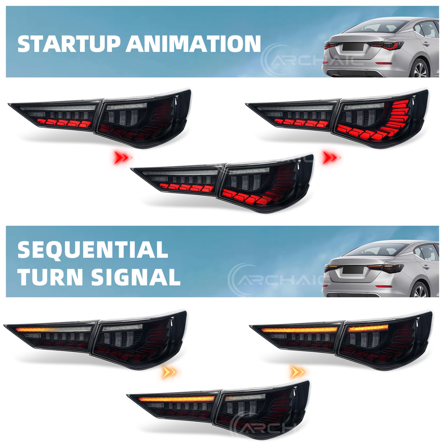 Archaic LED Tail Lights Assembly For Nissan Sentra SV SR SL 2020-2024