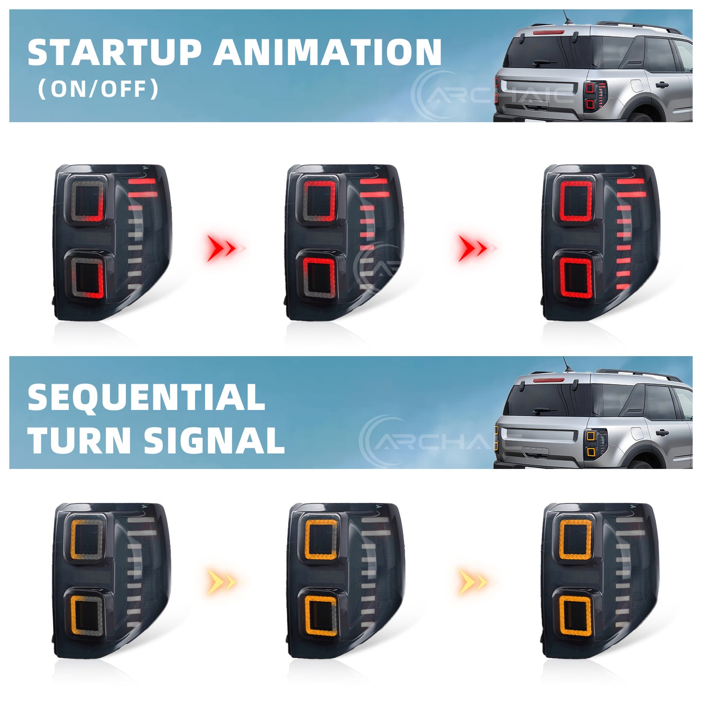 Archaic LED Tail Lights Assembly For Ford Bronco Sport 2020-2025