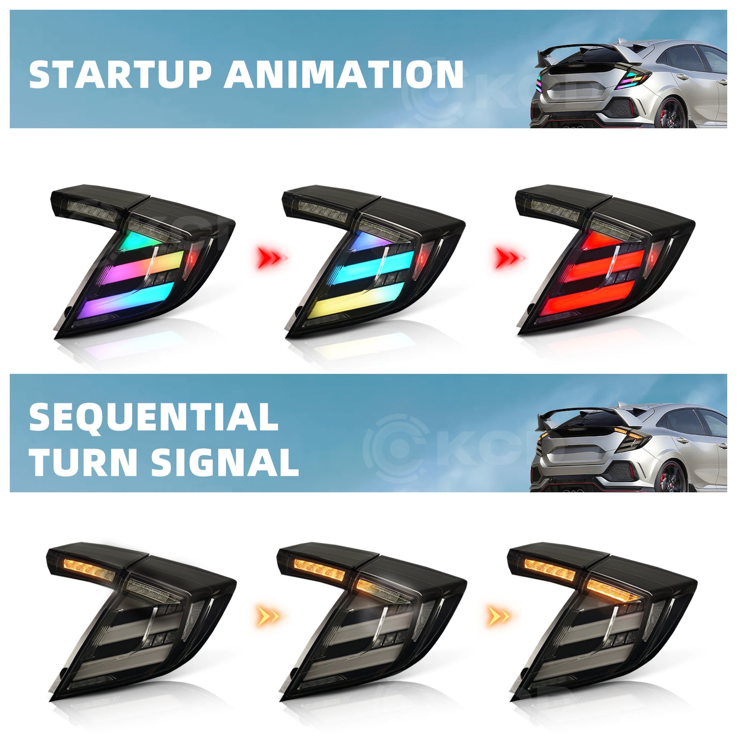 Archaic LED Tail Lights For 10th Gen Honda Civic 2016-2021  RGB Startup Animation