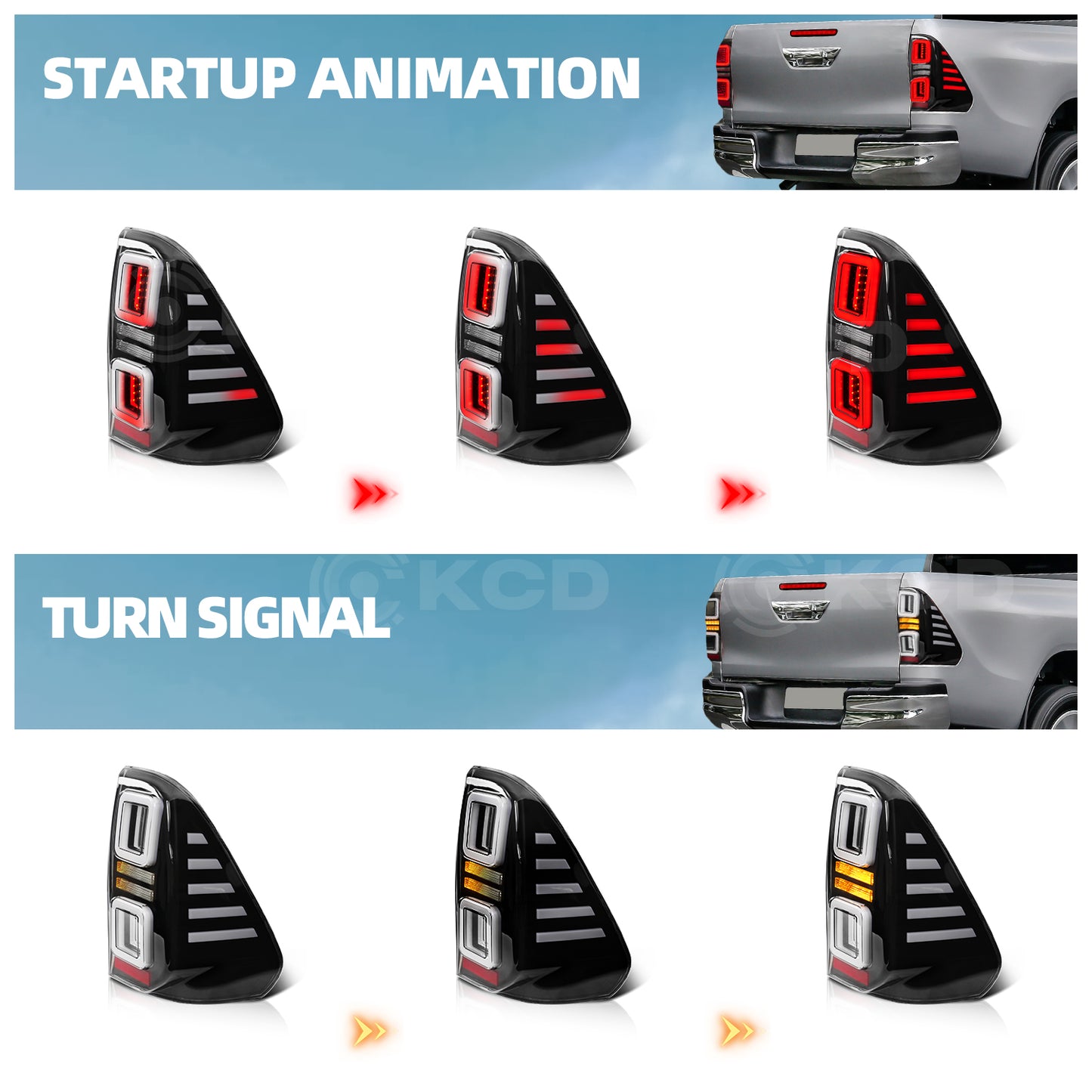 Archaic LED Taillight Assembly For Toyota Hilux 2015-2022 Startup Animation