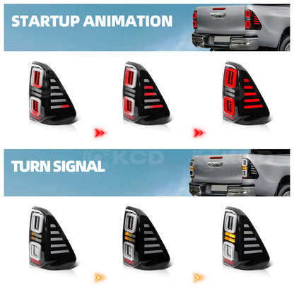 Archaic LED Taillight Assembly For Toyota Hilux 2015-2022 Startup Animation