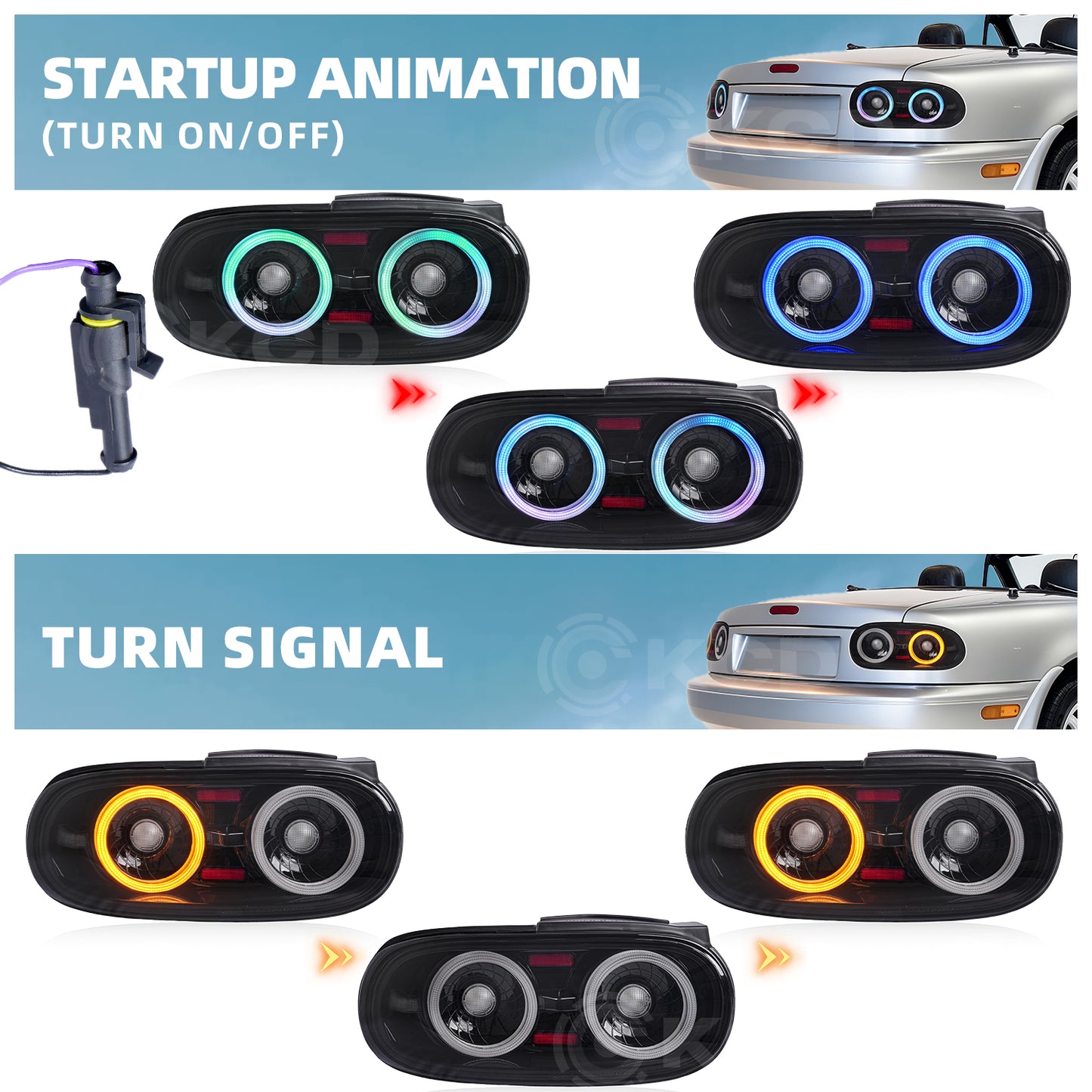 Archaic LED Tail Lights Assembly For Mazda MX-5 Miata NA 1990-1997 RGB Startup Animation