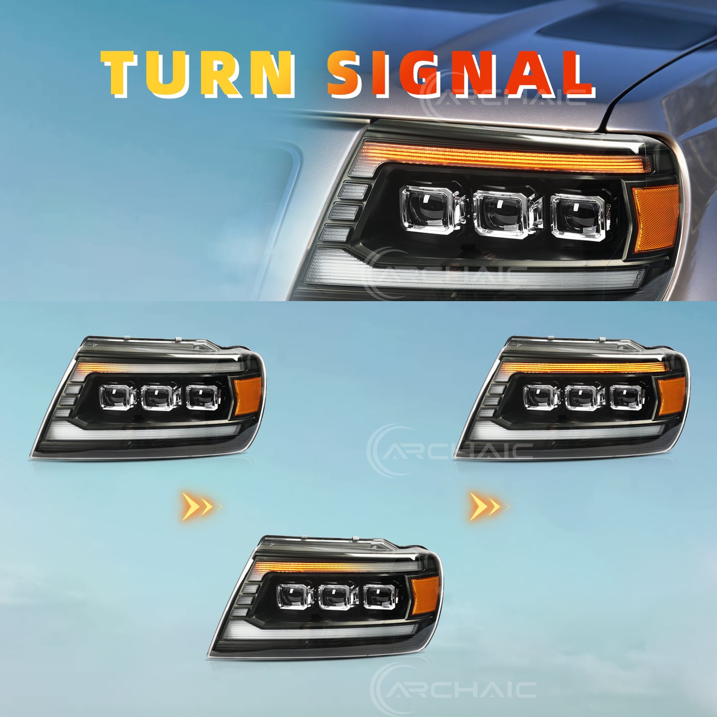 Pair LED Projector Headlights For Jeep Grand Cherokee 1999-2004 Headlamp with Sequential Turn Signal