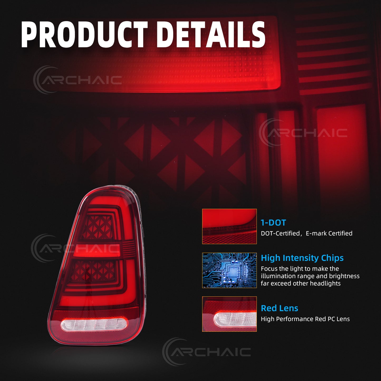 Archaic LED Sequential Tail Lights For 2001-2007 Mini Cooper R50 R52 R53