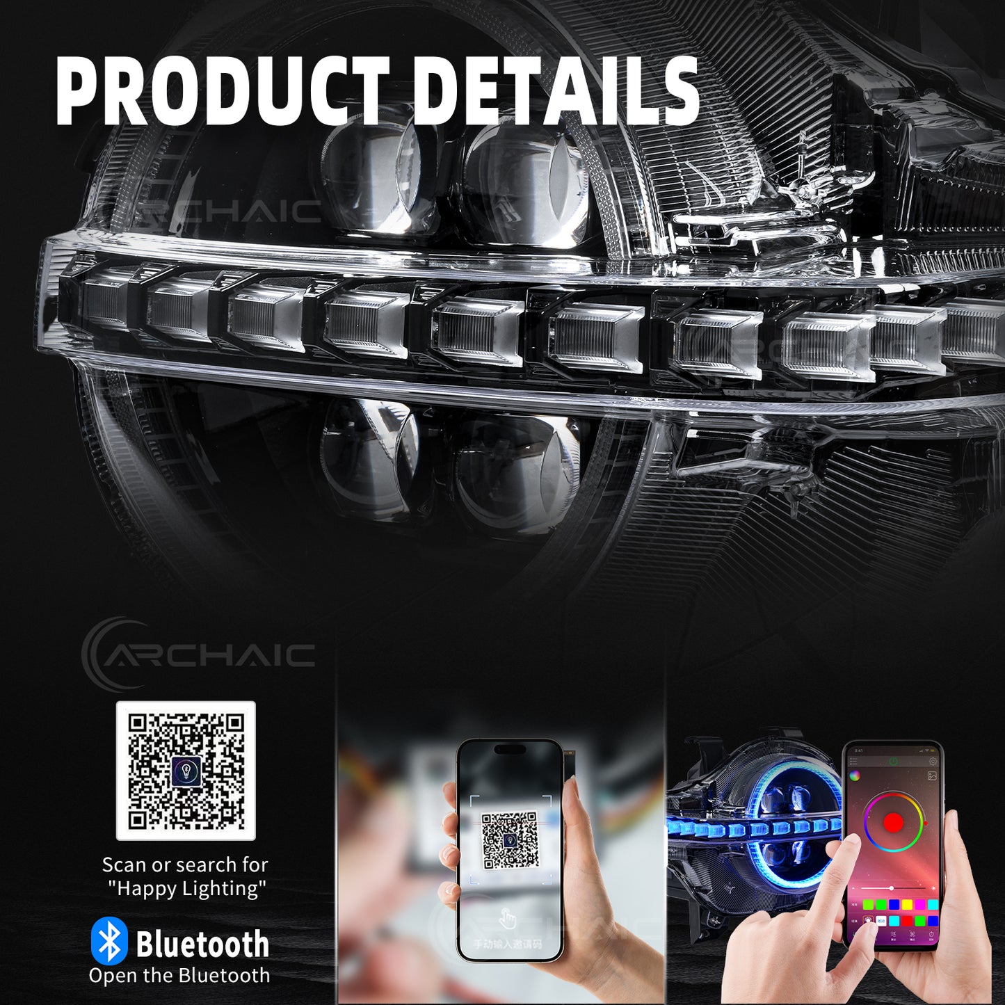 Archaic LED Headlight Assembly For GWM Tank 300 2019-2025 RGB DRL