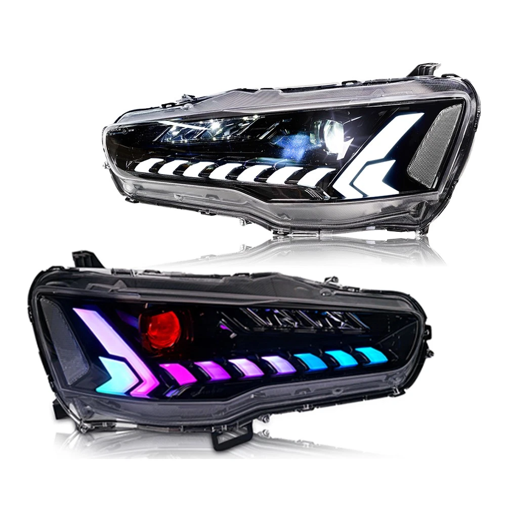LED Headlights for Mitsubishi Lancer & EVO X 2008-2020 Projector Front lamp Assembly w Sequential Turn Signal and Startup Animation DRL