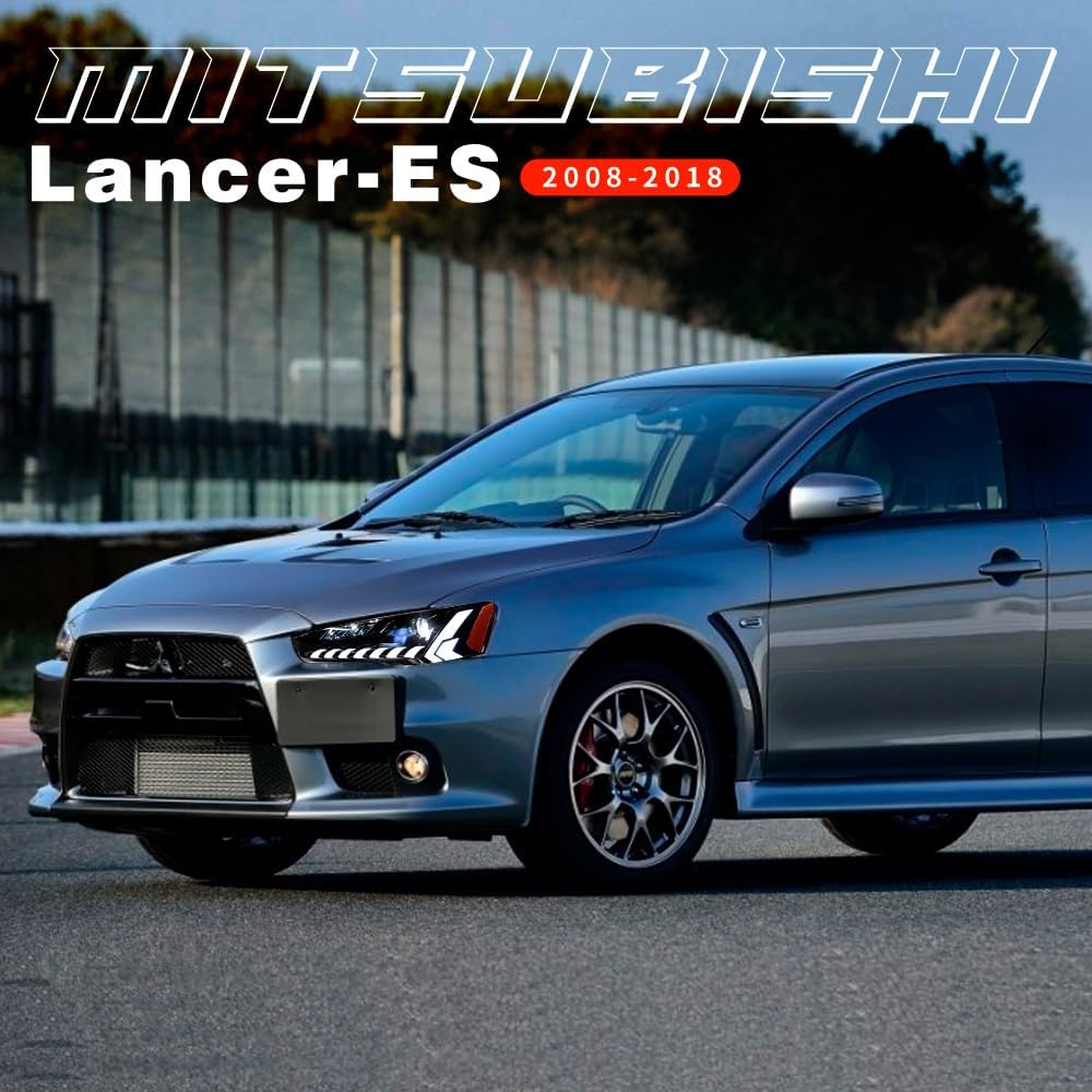 LED Headlights for Mitsubishi Lancer & EVO X 2008-2020 Projector Front lamp Assembly w Sequential Turn Signal and Startup Animation DRL