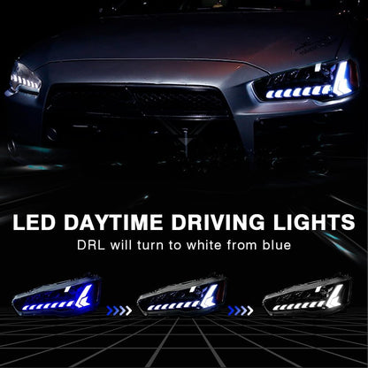 LED Headlights for Mitsubishi Lancer & EVO X 2008-2020 Projector Front lamp Assembly w Sequential Turn Signal and Startup Animation DRL