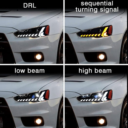 LED Headlights for Mitsubishi Lancer & EVO X 2008-2020 Projector Front lamp Assembly w Sequential Turn Signal and Startup Animation DRL