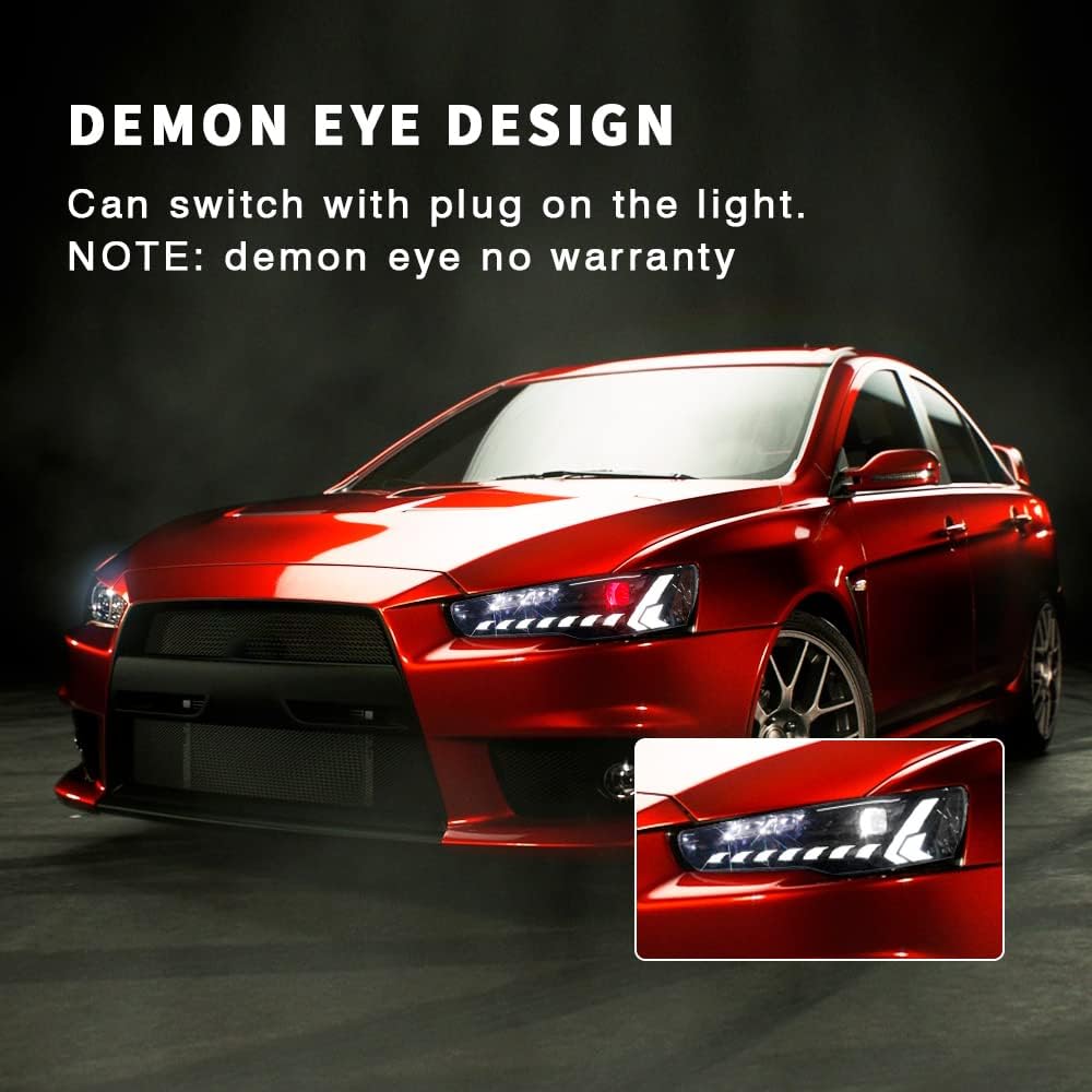 LED Headlights for Mitsubishi Lancer & EVO X 2008-2020 Projector Front lamp Assembly w Sequential Turn Signal and Startup Animation DRL