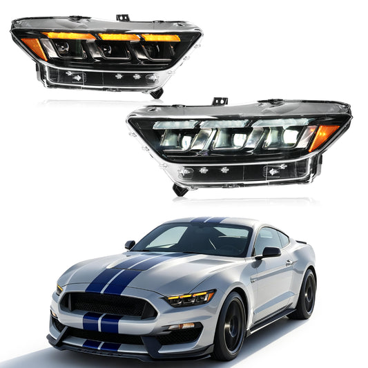 Archaic 6-Lens LED Headlights for Ford Mustang S550 2015–2017