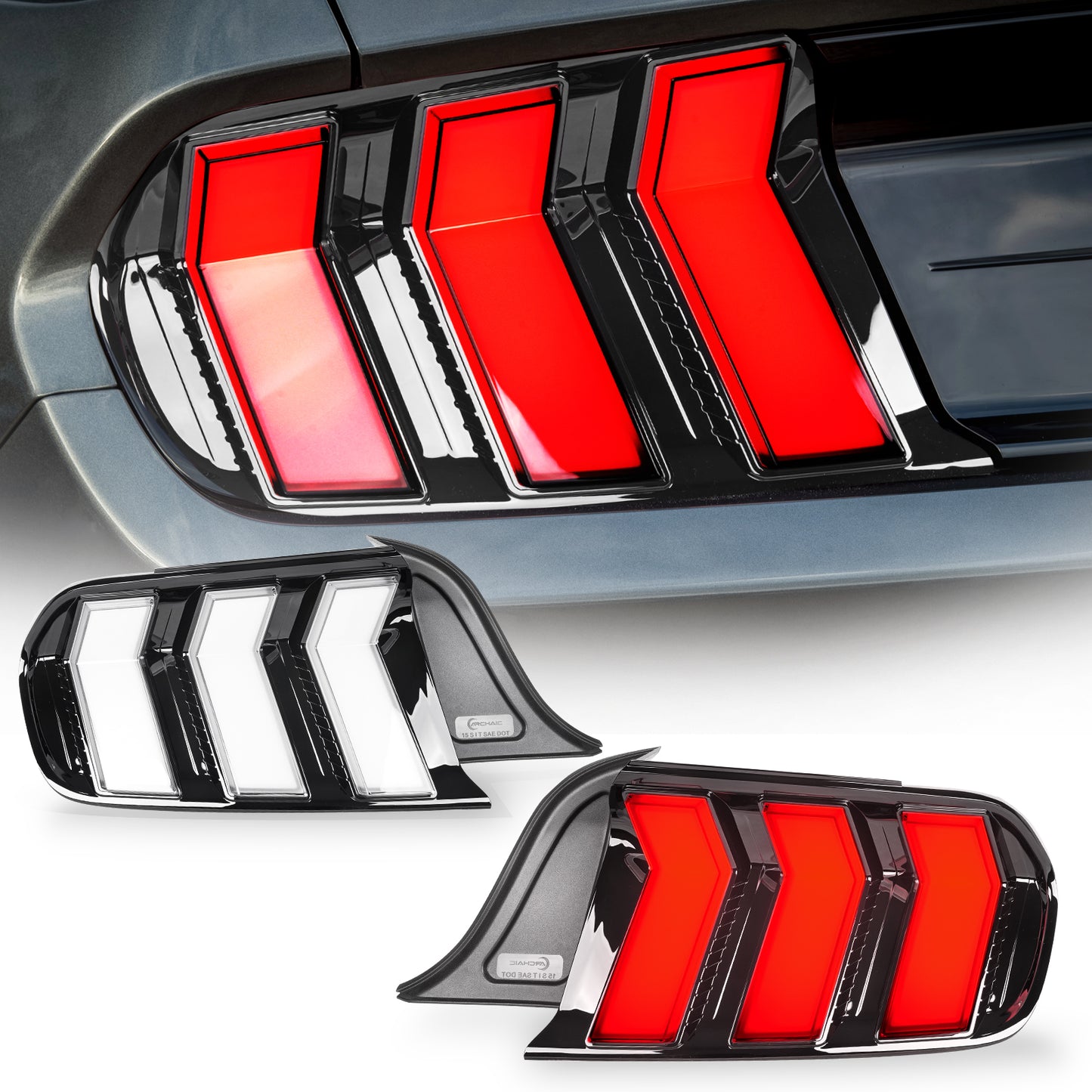 Archaic LED Tail Light For Ford Mustang Shelby GT350 GT500 GT Sequential Euro Rear Lamps