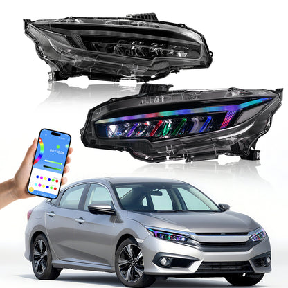 Archaic RGB Headlights Assembly For 2016-2021 Honda Civic 10th Gen | Dynamic DRL Sequential Turn Signal