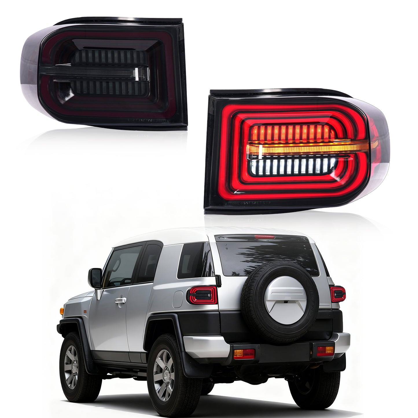 LED Tail Lights for Toyota FJ Cruiser 2007–2014 | Sequential Turn Signal, 3D Ring DRL with Startup Animation (Pair)