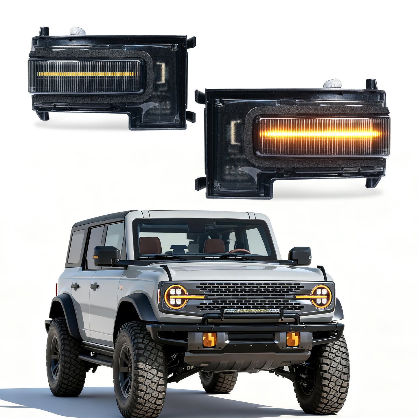 Archaic LED Side Mirror Marker Lights For 2021-2025 Ford Bronco Amber/White DRL Pair