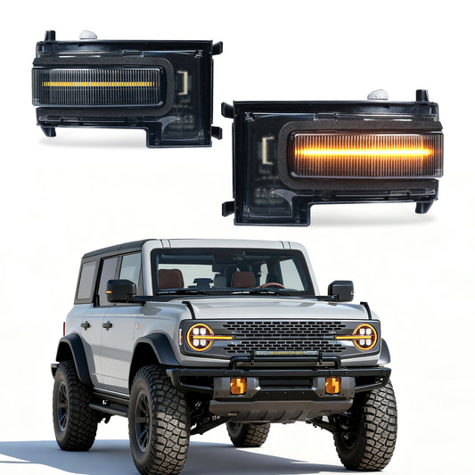 Archaic LED Side Mirror Marker Lights For 2021-2025 Ford Bronco Amber/White DRL Pair