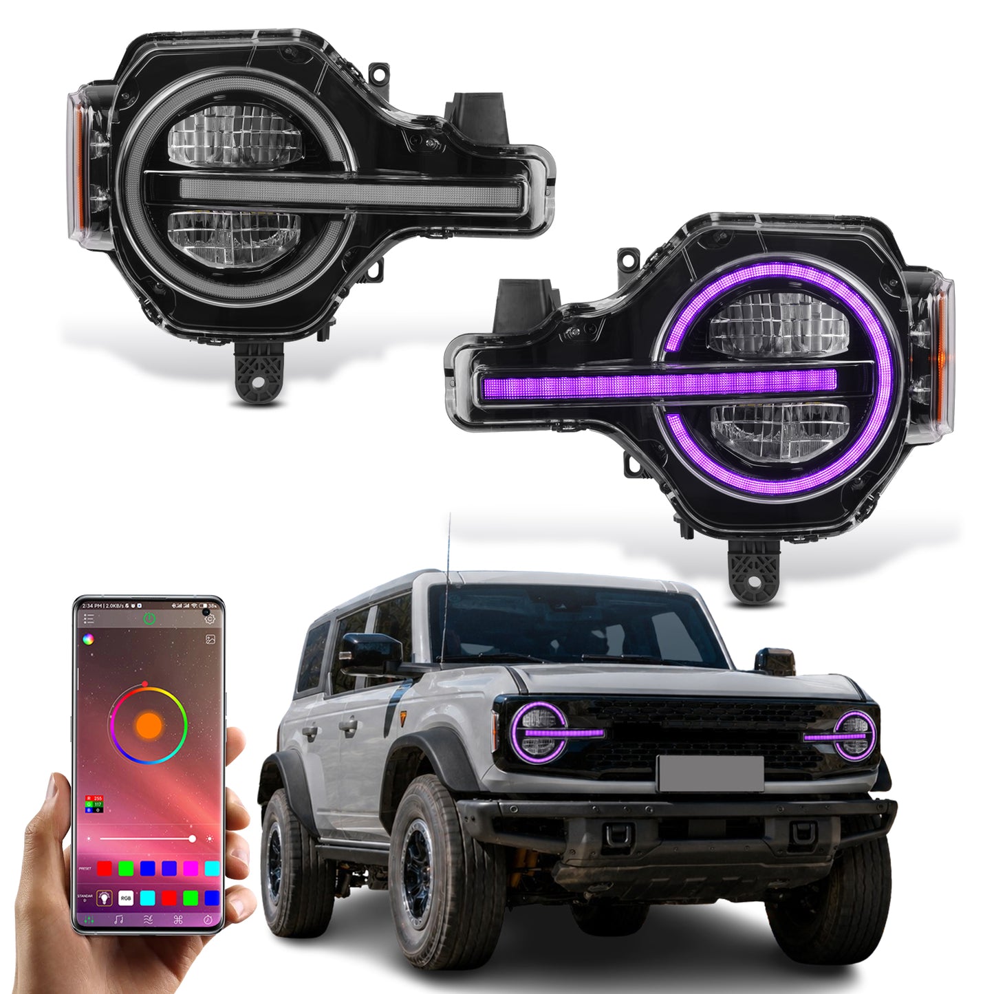 Reflector Headlights For 2021-2025 Ford Bronco,with Amber/White DRL and Startup Animation