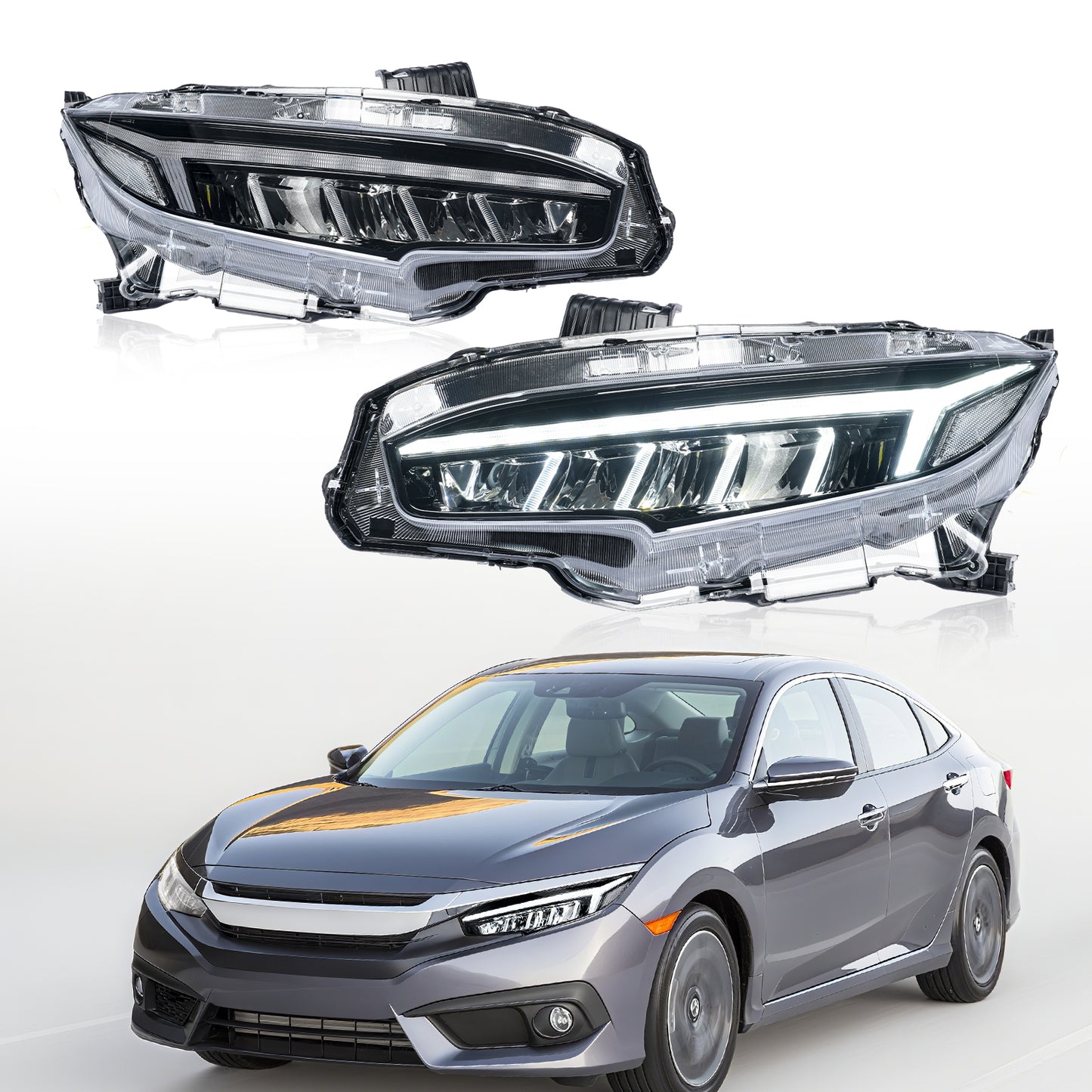 Archaic LED Headlights Assembly For 2016-2021 Honda Civic 10th Gen | Dynamic DRL Sequential Turn Signal