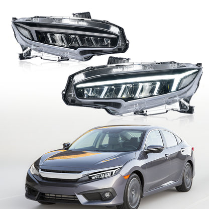 Archaic LED Headlights Assembly For 2016-2021 Honda Civic 10th Gen | Dynamic DRL Sequential Turn Signal