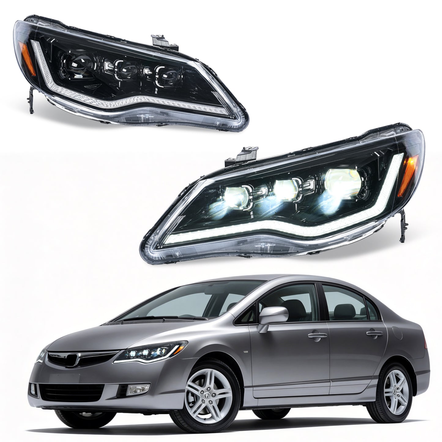 Archaic LED Headlights Assembly For 2006-2011 Honda Civic FD1 FD2 FD3 Sedan Type R | JDM Spec ONLY (NOT For USDM FA1/FA5 Models)