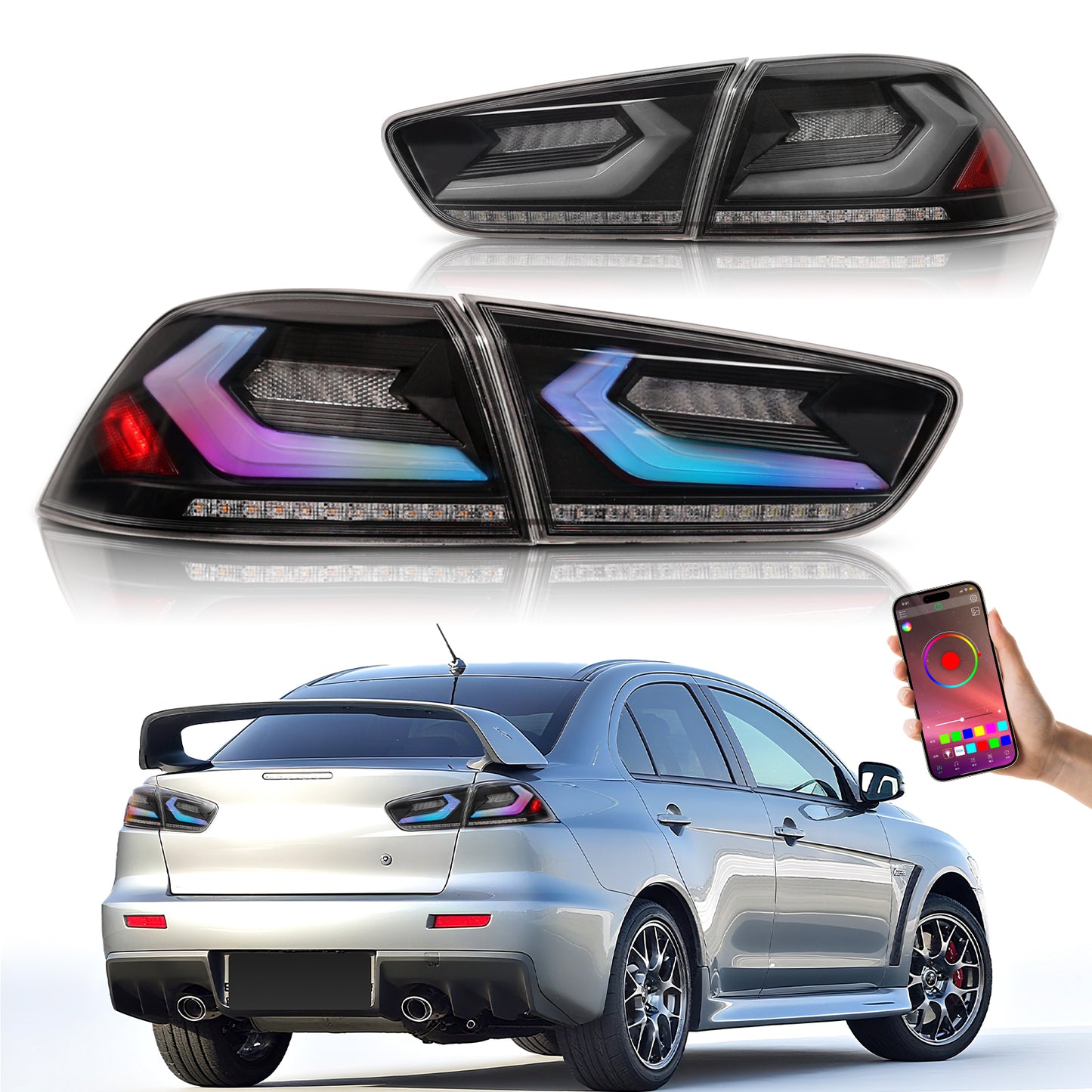 LED RGB Tail Lights for Mitsubishi Lancer & EVO X 2008-2020,Corvette Style Design