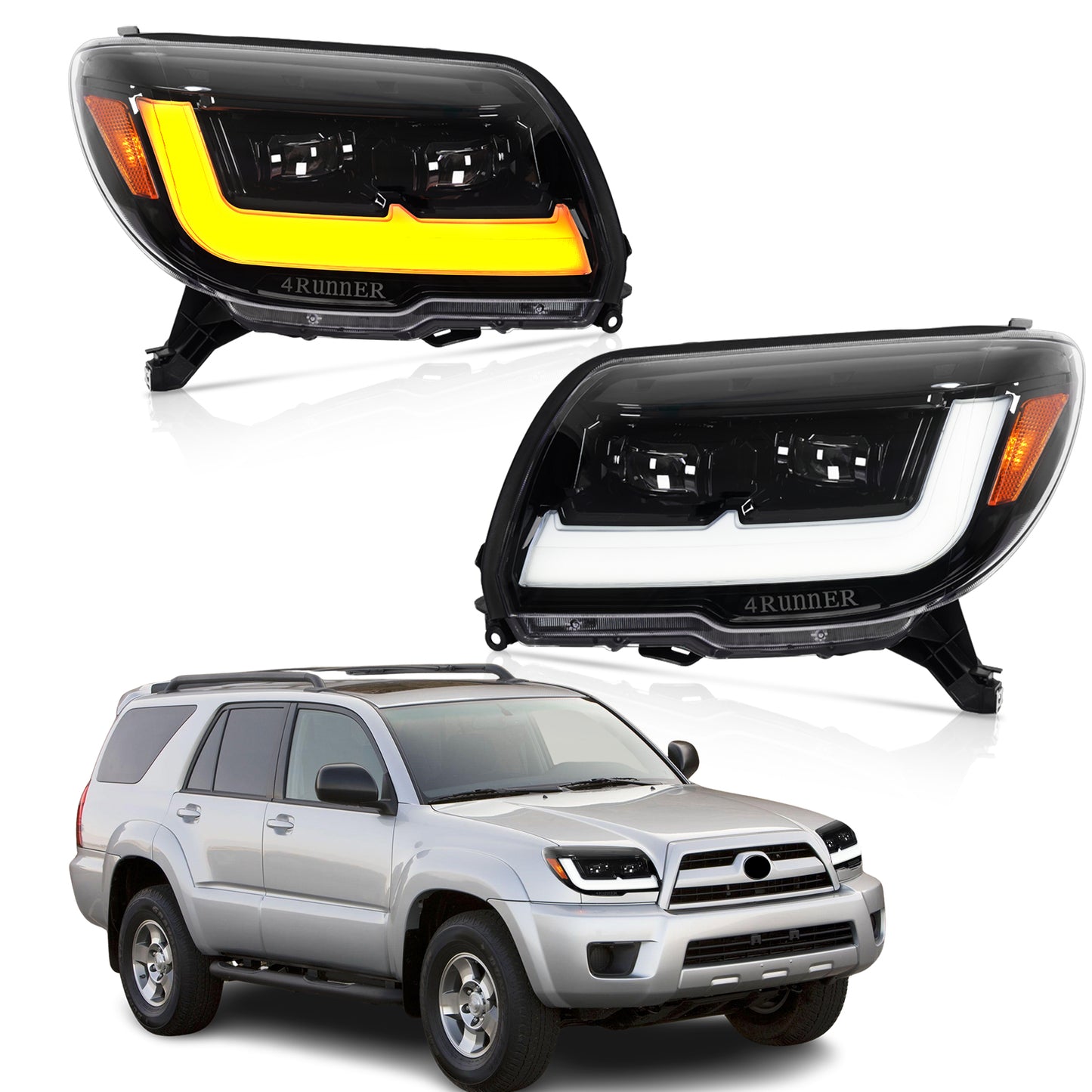 Pair LED Headlights For 2003-2009 Toyota 4Runner,Front Light w/LED Sequential Turn Signal
