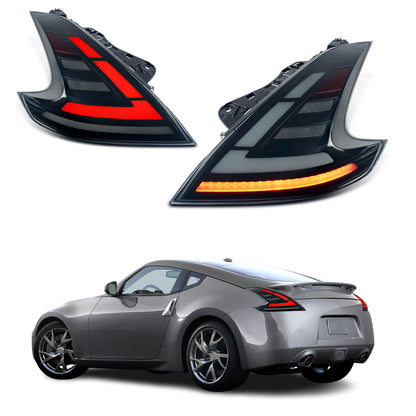 Archaic LED Tail Lights for 2008-2020 Nissan 370Z Z34, Sequential Turn Signals Rear Lamp Assembly (Pair)