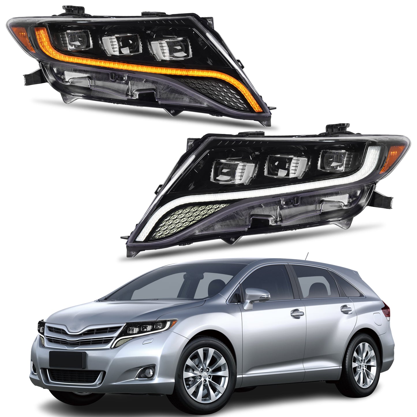 Pair Projector LED Headlight For 2009-2016 Toyota Venza AV10 Headlamp with Startup Animation and Sequential Turn Signal