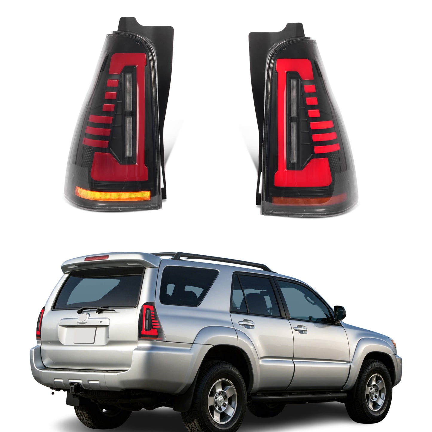 Pair LED Tail Lights For 2003-2009 4th Gen Toyota 4Runner,Rear Lamps with Startup Animation and Sequential Turn Signal