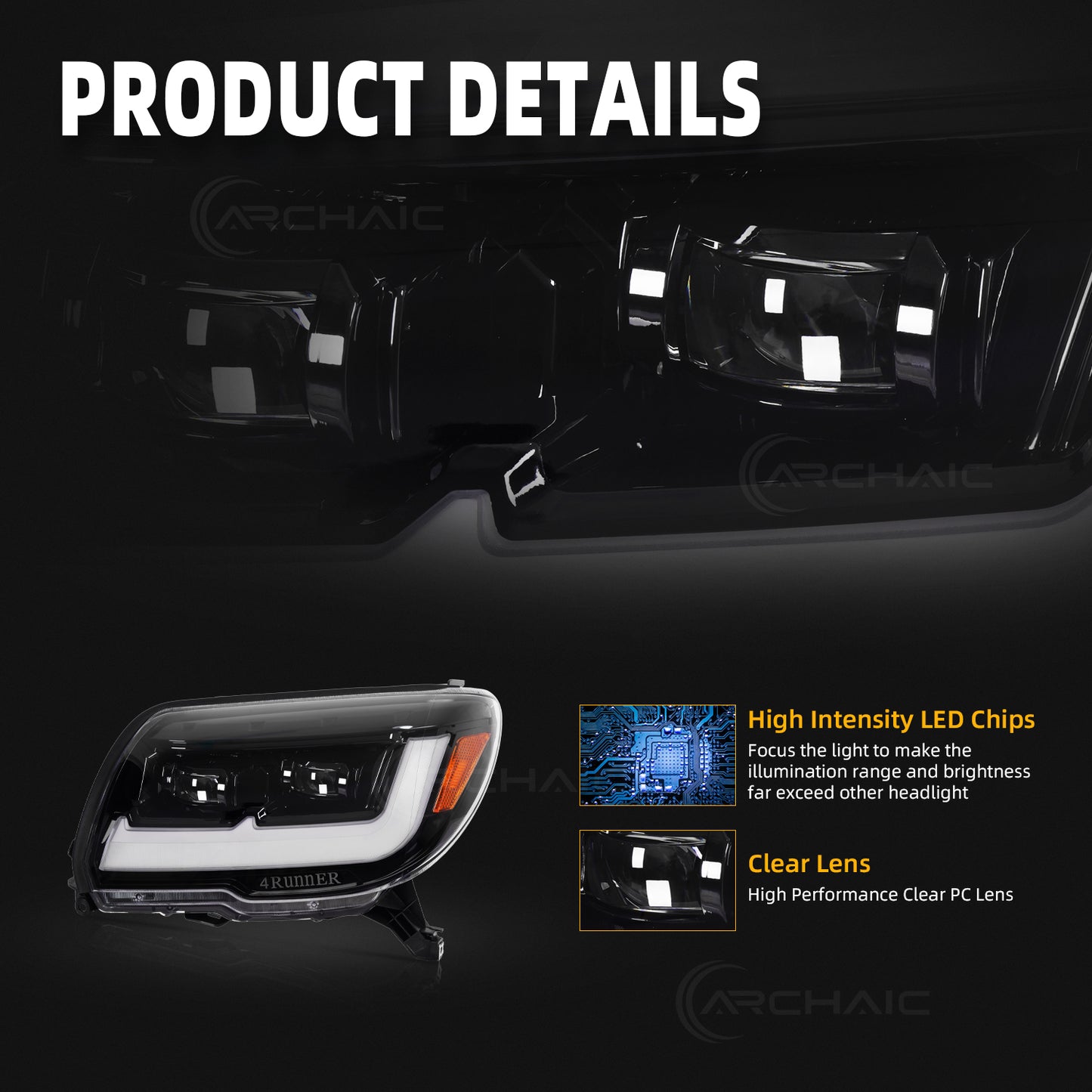 Pair LED Headlights For 2003-2009 Toyota 4Runner,Front Light w/LED Sequential Turn Signal
