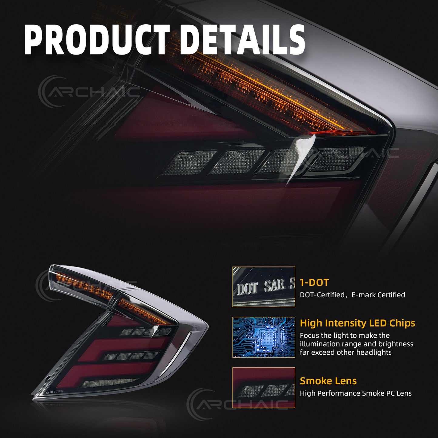 Archaic LED Tail Lights Assembly For 10th Gen Honda Civic LX EX Type R 2016-2021
