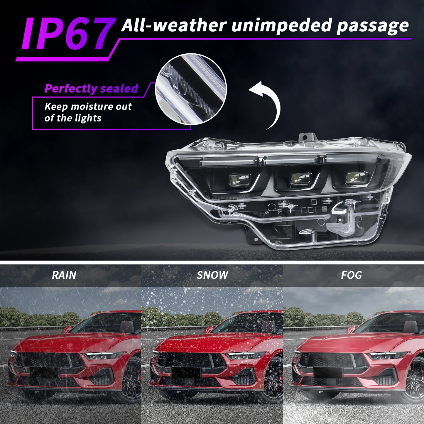 Archaic Pair Headlights for 2024-2026 Ford Mustang S550,Update LED Headlamps w/Black Inner