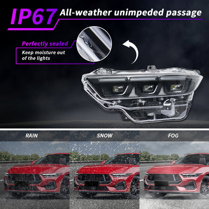 Archaic Pair Headlights for 2024-2026 Ford Mustang S550,Update LED Headlamps w/Black Inner