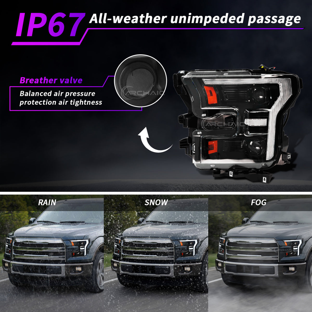 Archaic Full LED Headlights for Ford F-150 2015–2017 & Raptor 2017–2020 | Amber/White DRLs