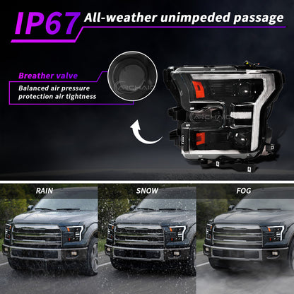 Archaic Full LED Headlights for Ford F-150 2015–2017 & Raptor 2017–2020 | Amber/White DRLs