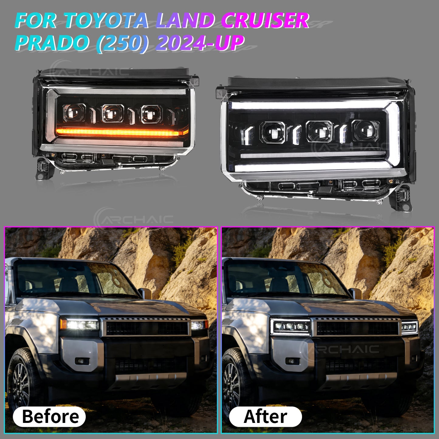 Archaic Flat-Beam RGB Full LED Headlights for Toyota Land Cruiser LC250 2025-up