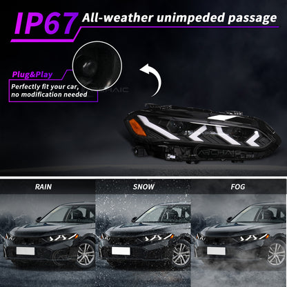 Archaic LED Headlight Assembly For 11th Gen Honda Civic 2022-2025 Startup Animation DRL