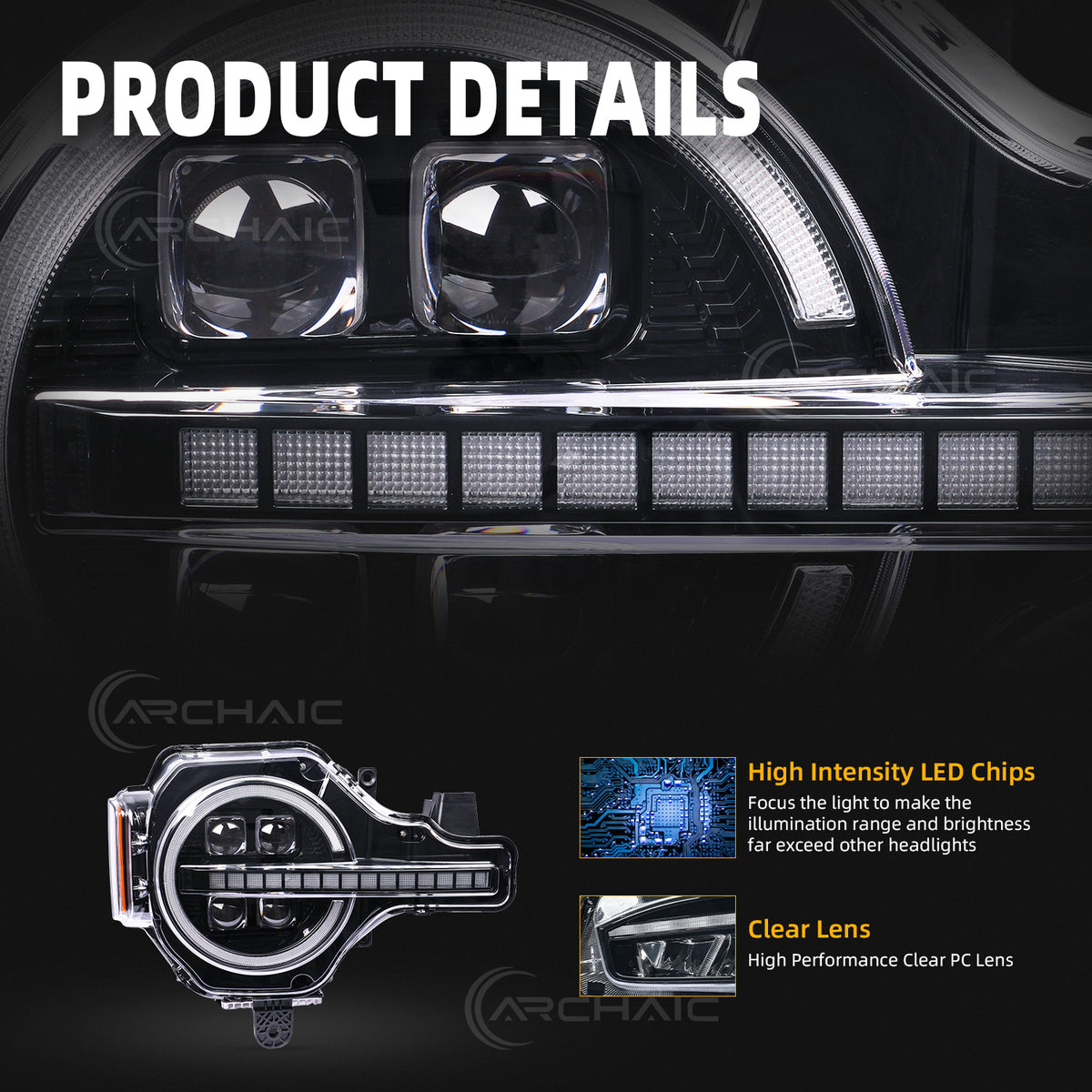 Archaic LED Headlights for Ford Bronco 2021–2026 | App-Controlled DRL