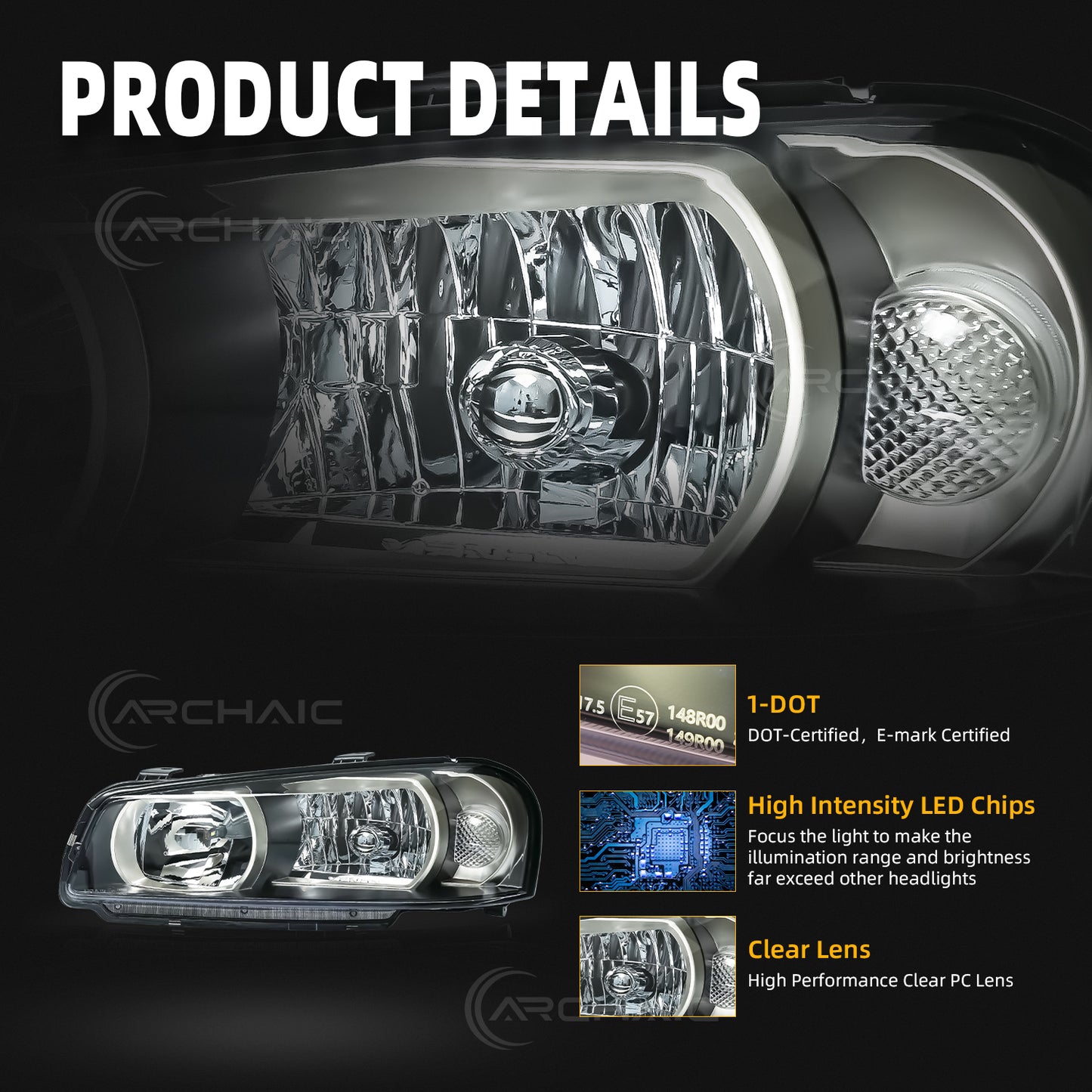 Archaic LED Headlight Assembly For Nissan Skyline R34 GT-R GTT BNR34 ER34 ENR34 HR34 1998-2002
