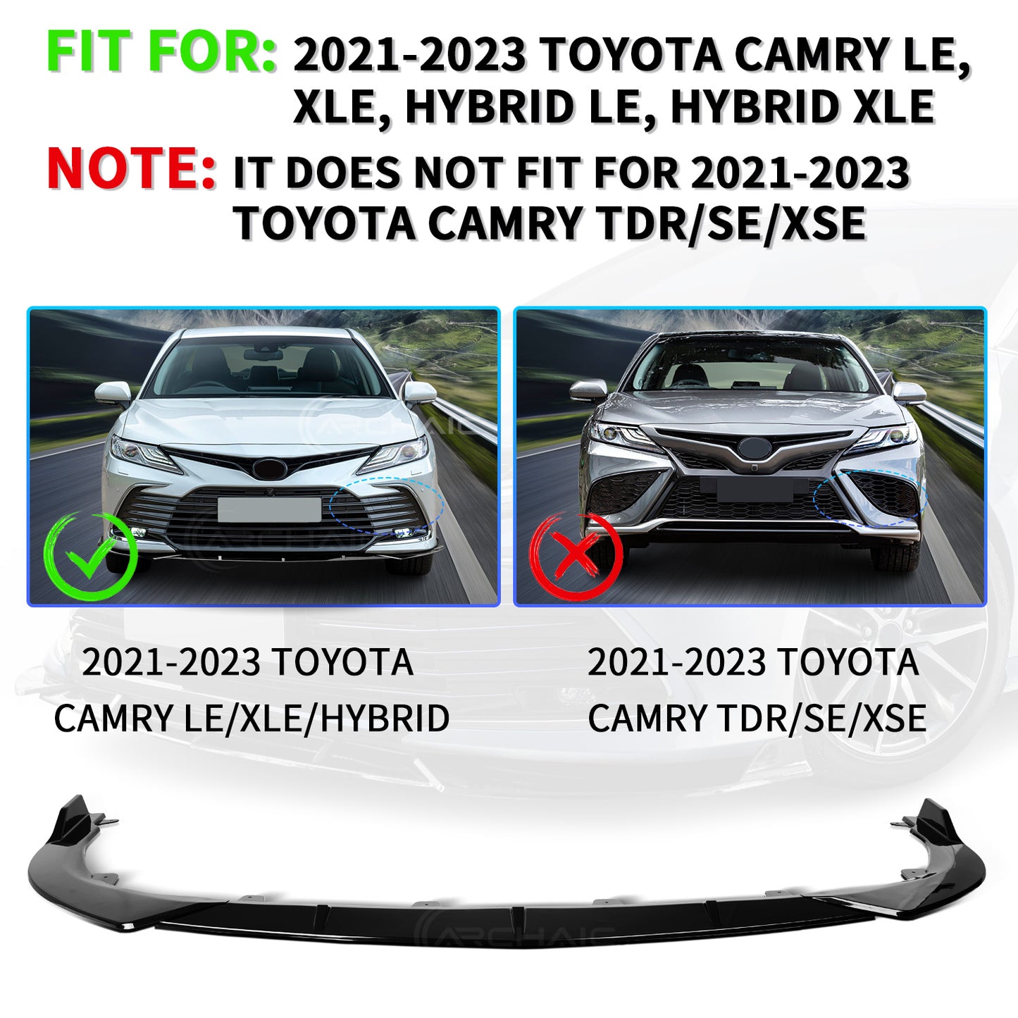 Archaic Front Bumper Lower Lip For Toyota Camry XSE XLE 2022
